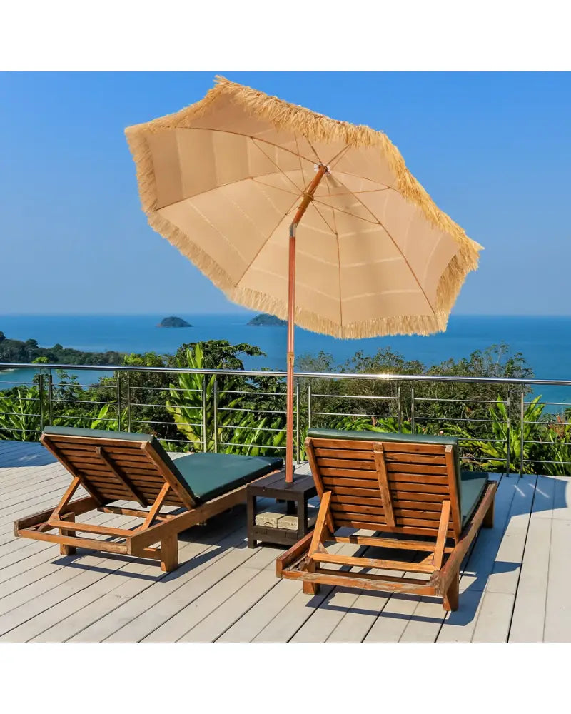 6.5 Feet Portable Thatched Tiki Beach Umbrella with Adjustable Tilt for Backyard - Outdoor Umbrellas