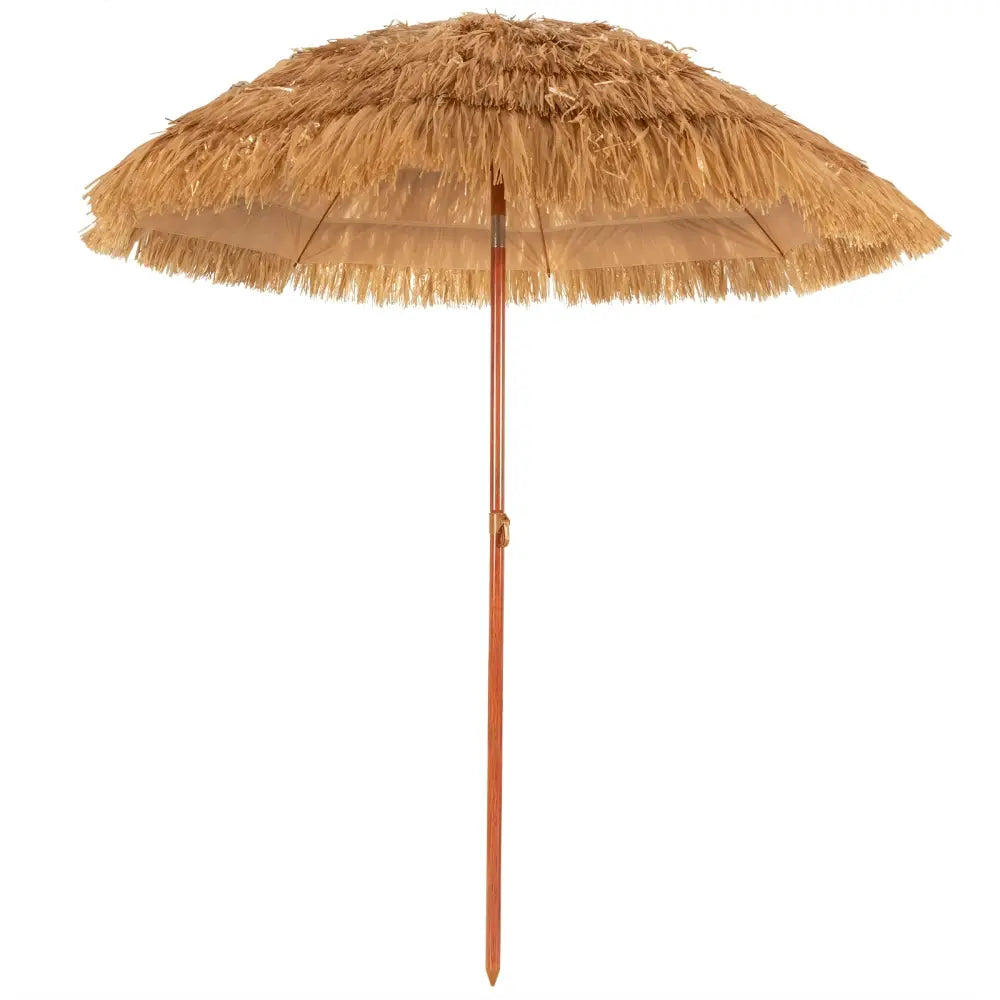 6.5 Feet Portable Thatched Tiki Beach Umbrella with Adjustable Tilt for Poolside and Backyard - Natural - Outdoor
