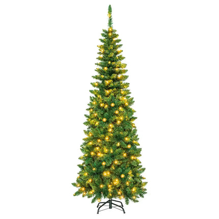 6.5 Feet Pre-Lit Hinged Artificial Pencil Christmas Tree-6.5 ft - Green - Christmas