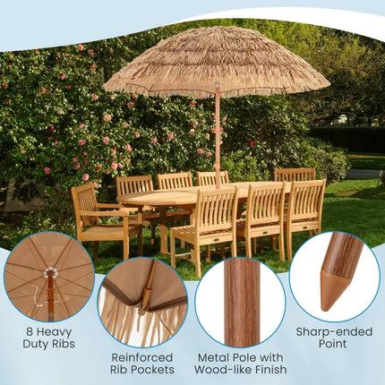 6.5 Feet Thatched Tiki Umbrella with Foldable Stand Push Button Tilt-Natural - Natural - Outdoor Umbrellas