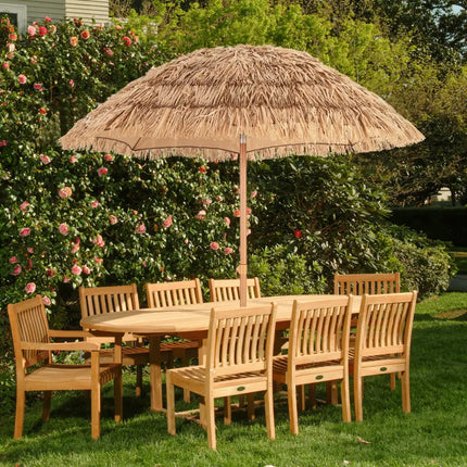 6.5 Feet Thatched Tiki Umbrella with Foldable Stand Push Button Tilt-Natural - Natural - Outdoor Umbrellas