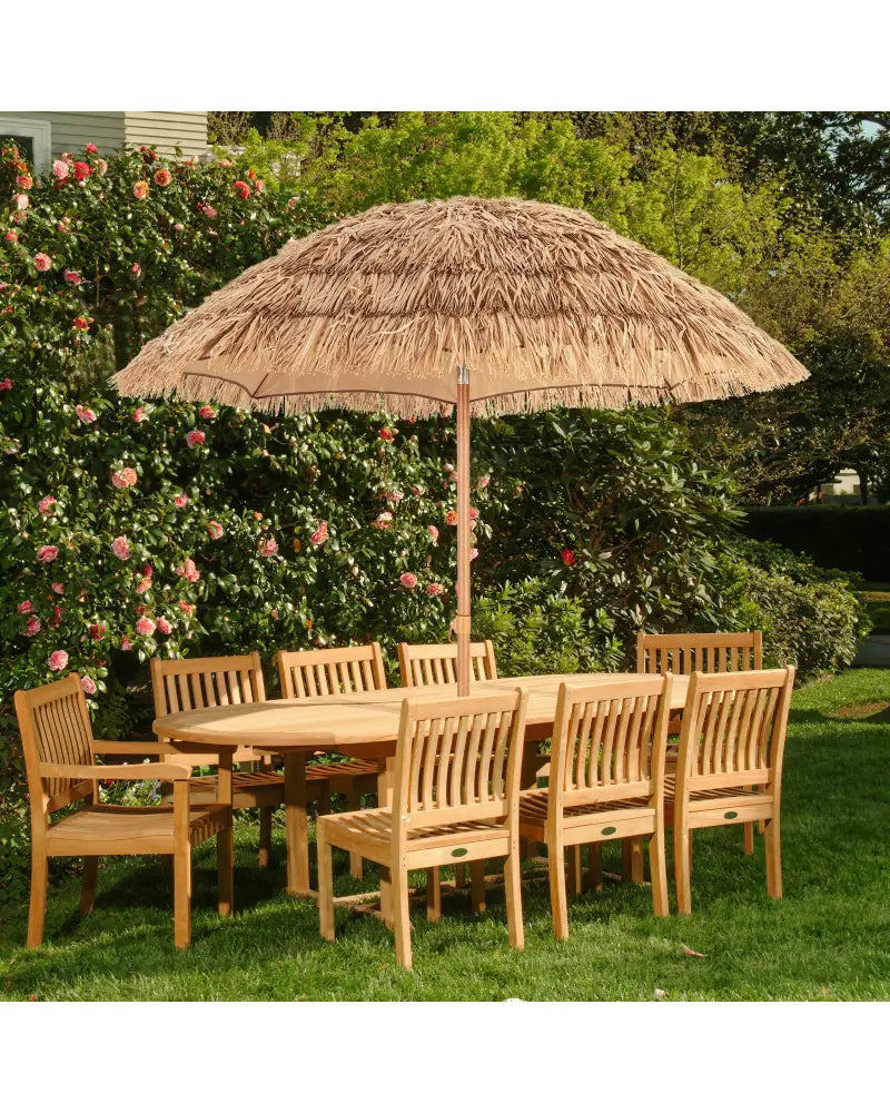 6.5 Feet Thatched Tiki Umbrella with Foldable Stand Push Button Tilt-Natural - Natural - Outdoor Umbrellas