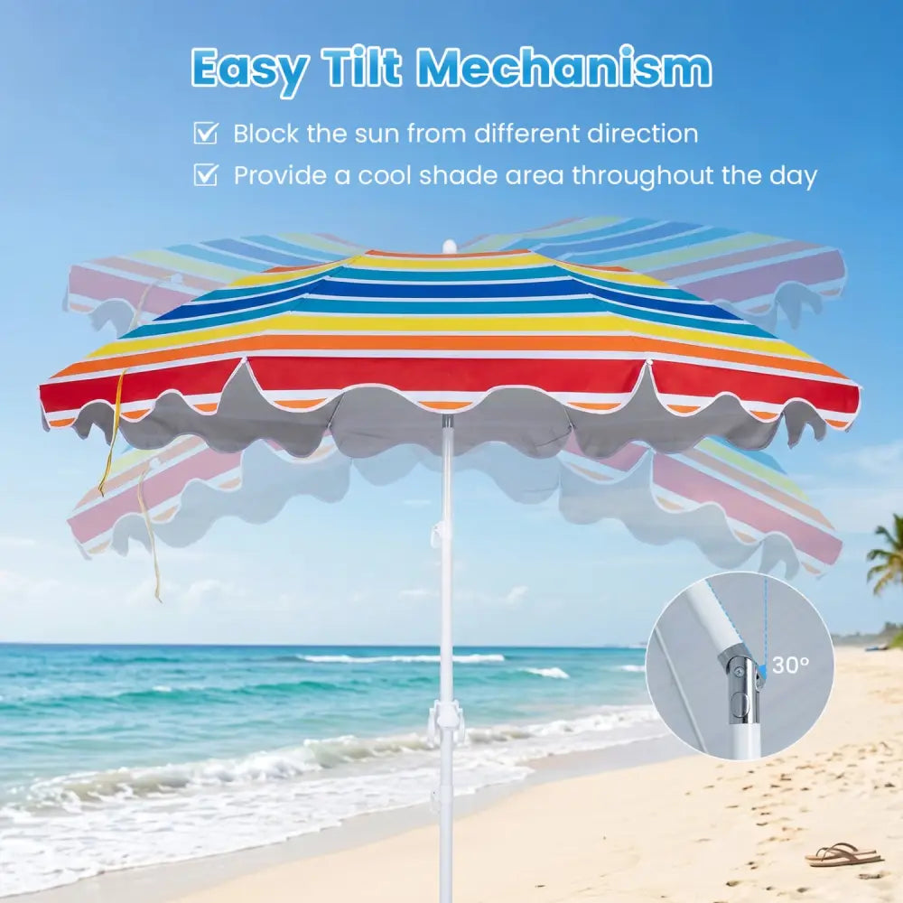 6.5 FT Beach Umbrella UPF 50+ with Sand Anchor for Garden Pool Backyard-Multicolor - Multicolor - Outdoor Umbrellas
