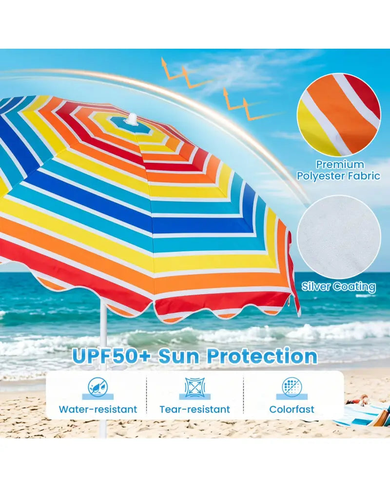 6.5 FT Beach Umbrella UPF 50+ with Sand Anchor for Garden Pool Backyard-Multicolor - Multicolor - Outdoor Umbrellas