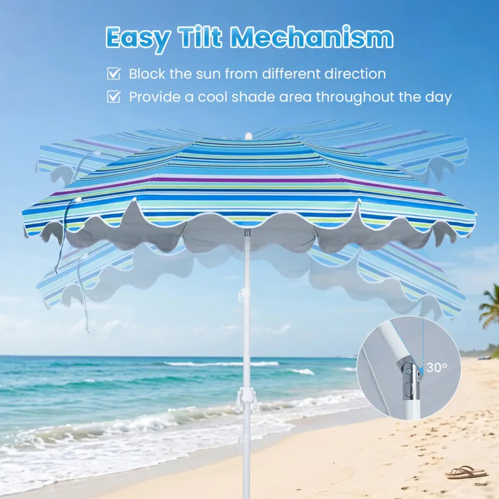 6.5 FT Beach Umbrella UPF 50+ with Sand Anchor for Garden Pool Backyard-Blue - Blue - Outdoor Umbrellas