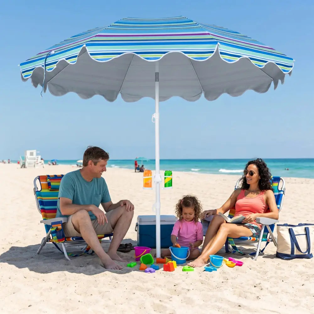 6.5 FT Beach Umbrella UPF 50+ with Sand Anchor for Garden Pool Backyard-Blue - Blue - Outdoor Umbrellas