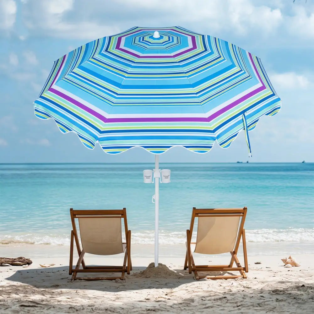 6.5 FT Beach Umbrella UPF 50+ with Sand Anchor for Garden Pool Backyard-Blue - Blue - Outdoor Umbrellas