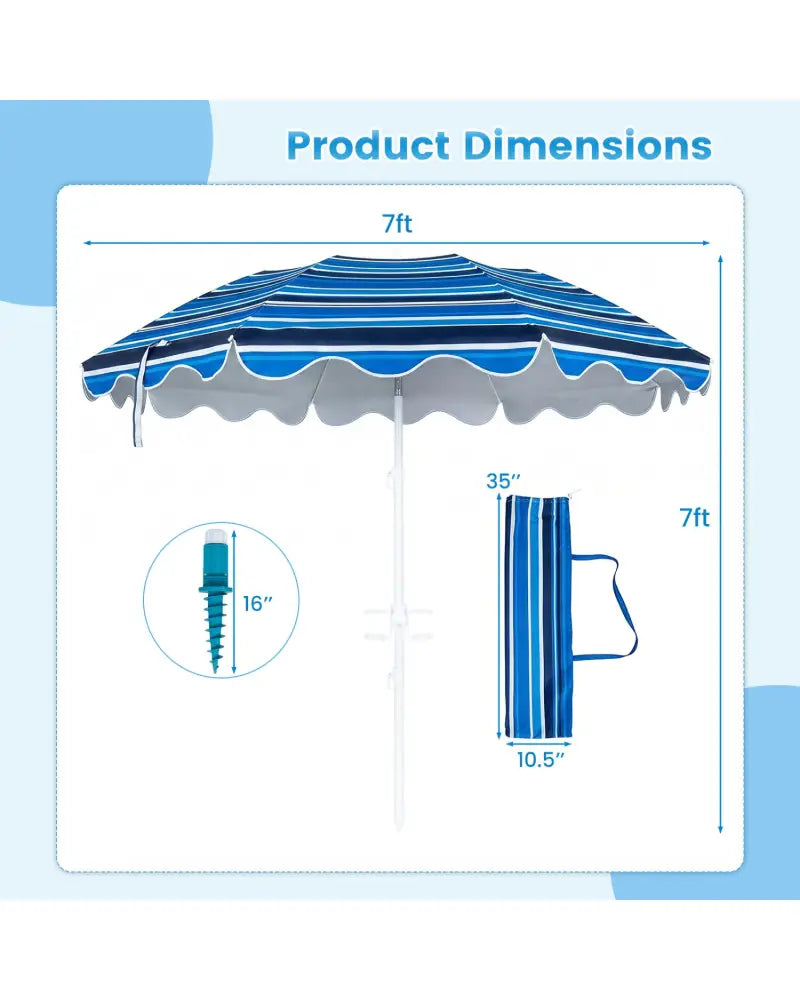 6.5 FT Beach Umbrella UPF 50+ with Sand Anchor for Garden Pool Backyard-Navy - Navy - Outdoor Umbrellas