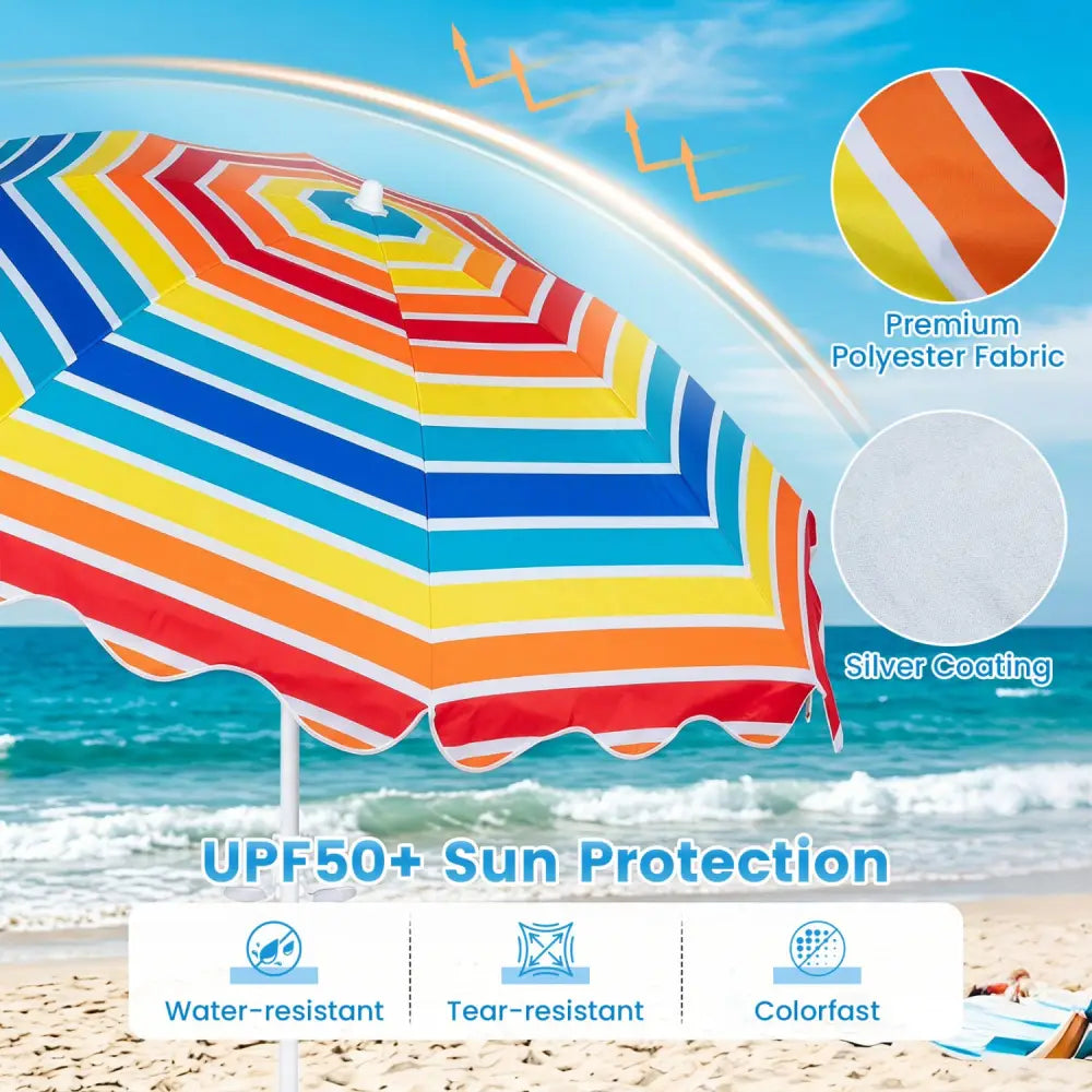 6.5 FT Beach Umbrella UPF 50+ with Sand Anchor for Garden Pool Backyard-Multicolor - Multicolor - Outdoor Umbrellas