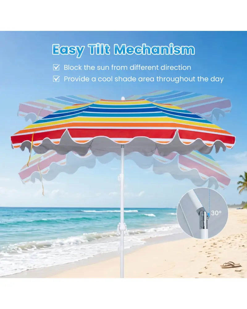 6.5 FT Beach Umbrella UPF 50+ with Sand Anchor for Garden Pool Backyard-Multicolor - Multicolor - Outdoor Umbrellas