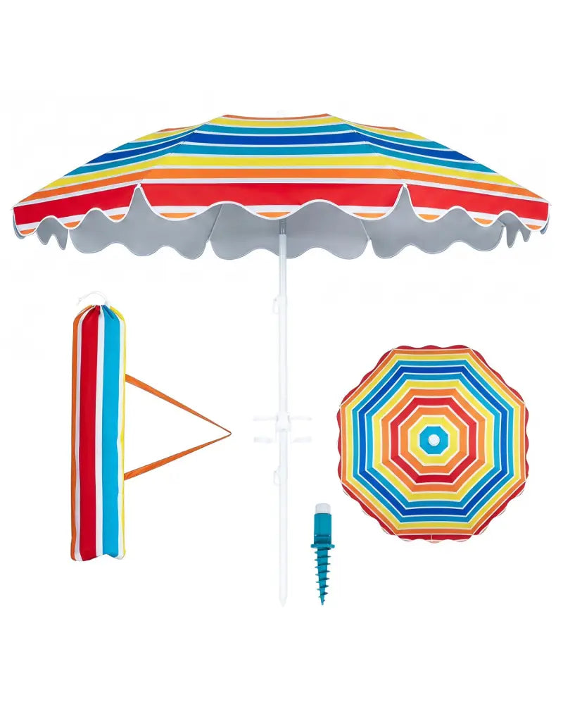 6.5 FT Beach Umbrella UPF 50+ with Sand Anchor for Garden Pool Backyard-Multicolor - Multicolor - Outdoor Umbrellas