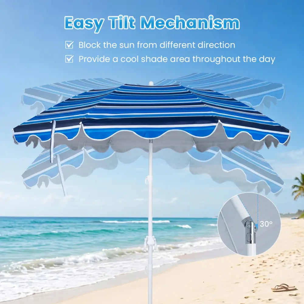 6.5 FT Beach Umbrella UPF 50+ with Sand Anchor for Garden Pool Backyard-Navy - Navy - Outdoor Umbrellas