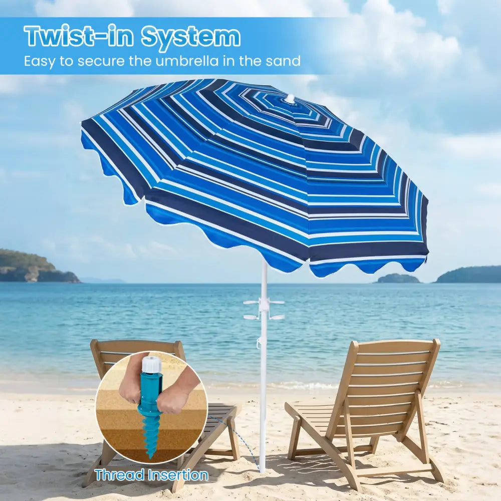 6.5 FT Beach Umbrella UPF 50+ with Sand Anchor for Garden Pool Backyard-Navy - Navy - Outdoor Umbrellas