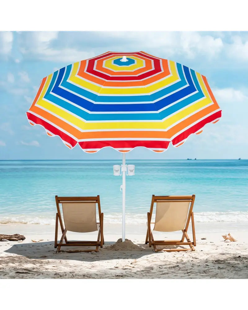6.5 FT Beach Umbrella UPF 50+ with Sand Anchor for Garden Pool Backyard-Multicolor - Multicolor - Outdoor Umbrellas