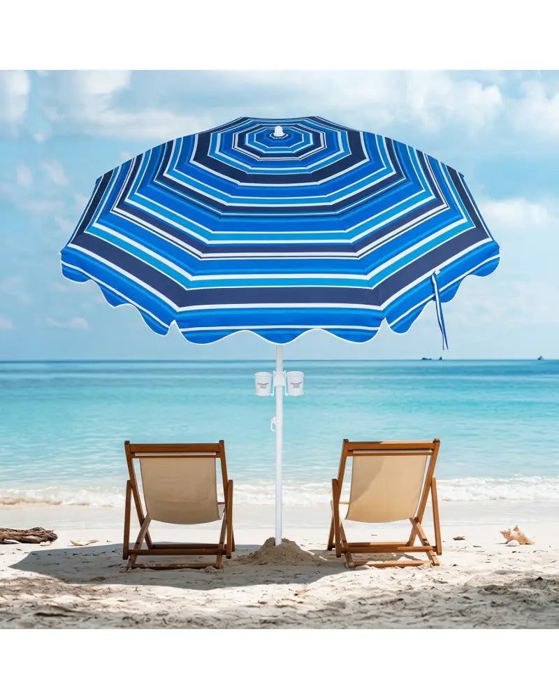 6.5 FT Beach Umbrella UPF 50+ with Sand Anchor for Garden Pool Backyard-Navy - Navy - Outdoor Umbrellas