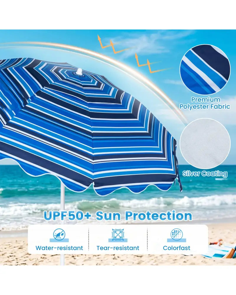 6.5 FT Beach Umbrella UPF 50+ with Sand Anchor for Garden Pool Backyard-Navy - Navy - Outdoor Umbrellas