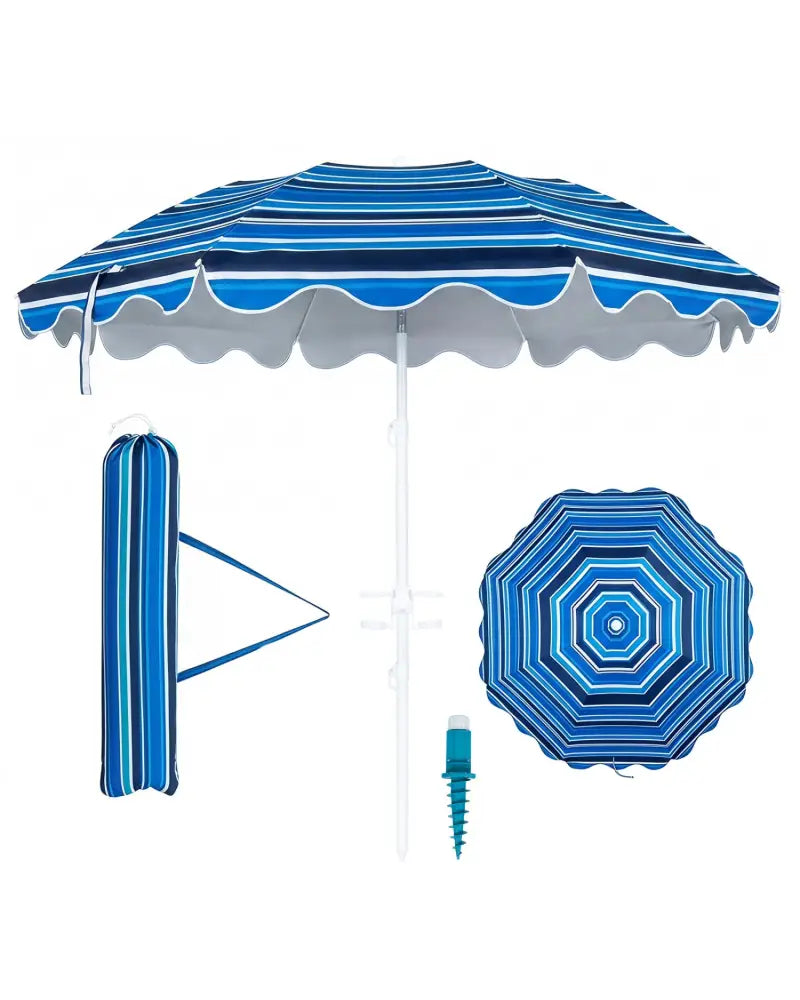 6.5 FT Beach Umbrella UPF 50+ with Sand Anchor for Garden Pool Backyard-Navy - Navy - Outdoor Umbrellas