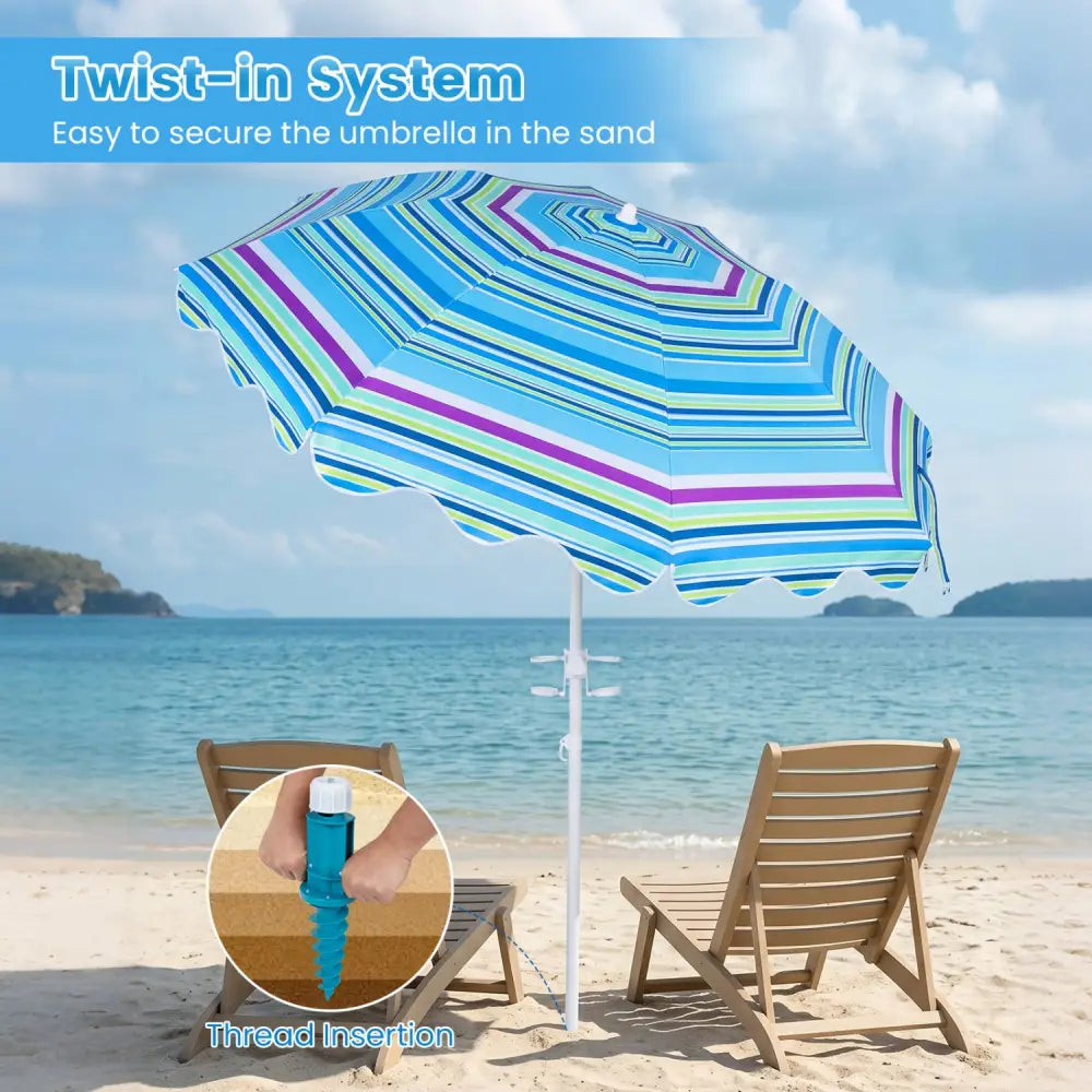 6.5 FT Beach Umbrella UPF 50+ with Sand Anchor for Garden Pool Backyard-Blue - Blue - Outdoor Umbrellas