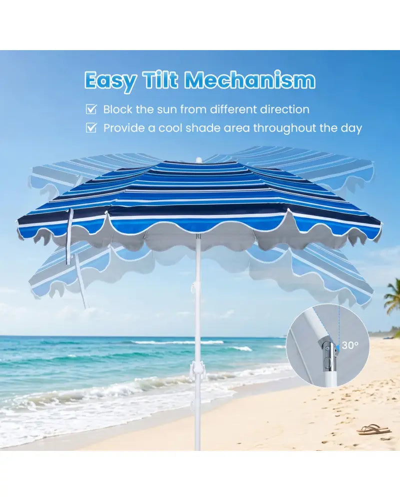 6.5 FT Beach Umbrella UPF 50+ with Sand Anchor for Garden Pool Backyard-Navy - Navy - Outdoor Umbrellas