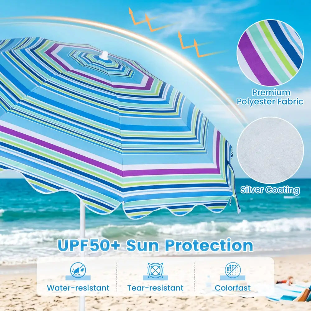 6.5 FT Beach Umbrella UPF 50+ with Sand Anchor for Garden Pool Backyard-Blue - Blue - Outdoor Umbrellas