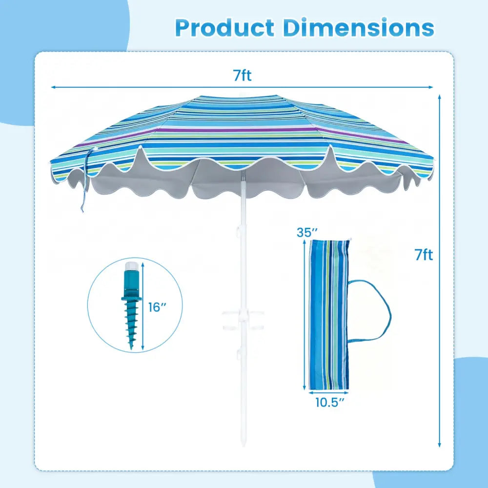 6.5 FT Beach Umbrella UPF 50+ with Sand Anchor for Garden Pool Backyard-Blue - Blue - Outdoor Umbrellas