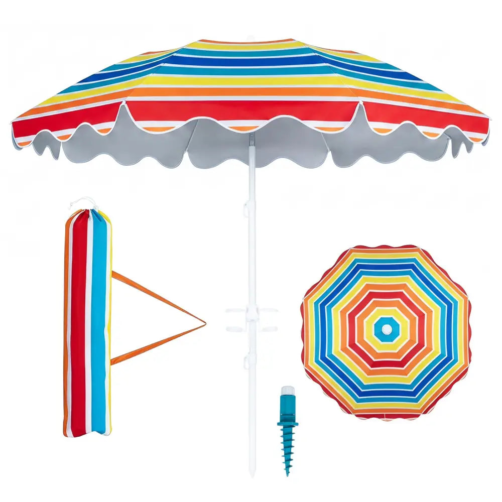 6.5 FT Beach Umbrella UPF 50+ with Sand Anchor for Garden Pool Backyard-Multicolor - Multicolor - Outdoor Umbrellas