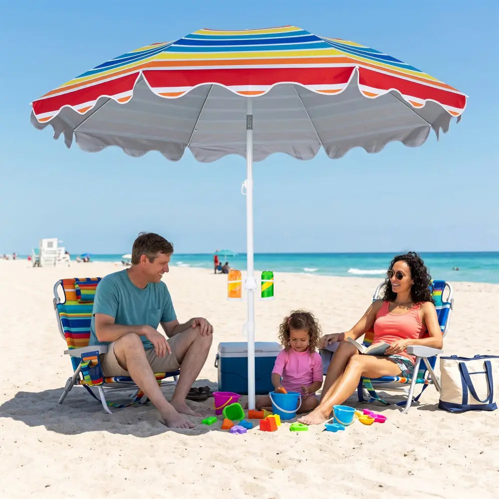 6.5 FT Beach Umbrella UPF 50+ with Sand Anchor for Garden Pool Backyard-Multicolor - Multicolor - Outdoor Umbrellas