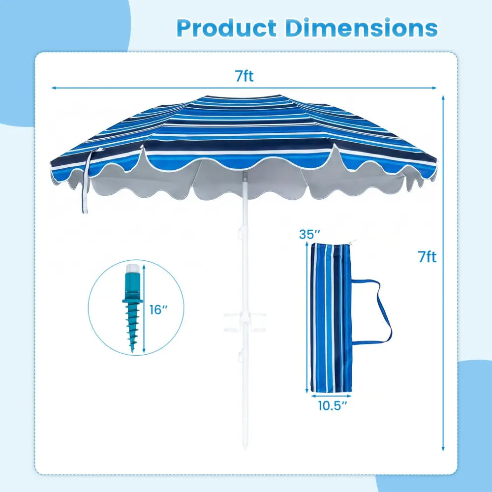 6.5 FT Beach Umbrella UPF 50+ with Sand Anchor for Garden Pool Backyard-Navy - Navy - Outdoor Umbrellas
