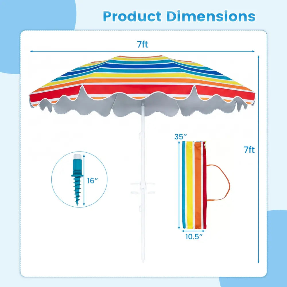 6.5 FT Beach Umbrella UPF 50+ with Sand Anchor for Garden Pool Backyard-Multicolor - Multicolor - Outdoor Umbrellas