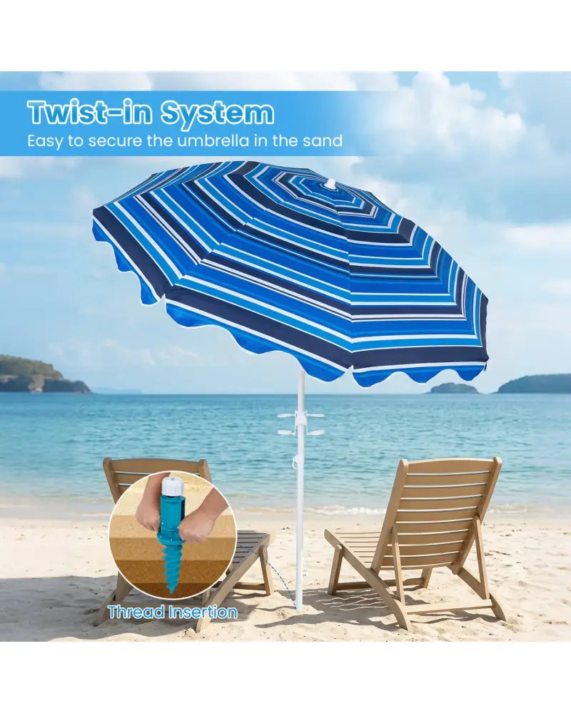 6.5 FT Beach Umbrella UPF 50+ with Sand Anchor for Garden Pool Backyard-Navy - Navy - Outdoor Umbrellas