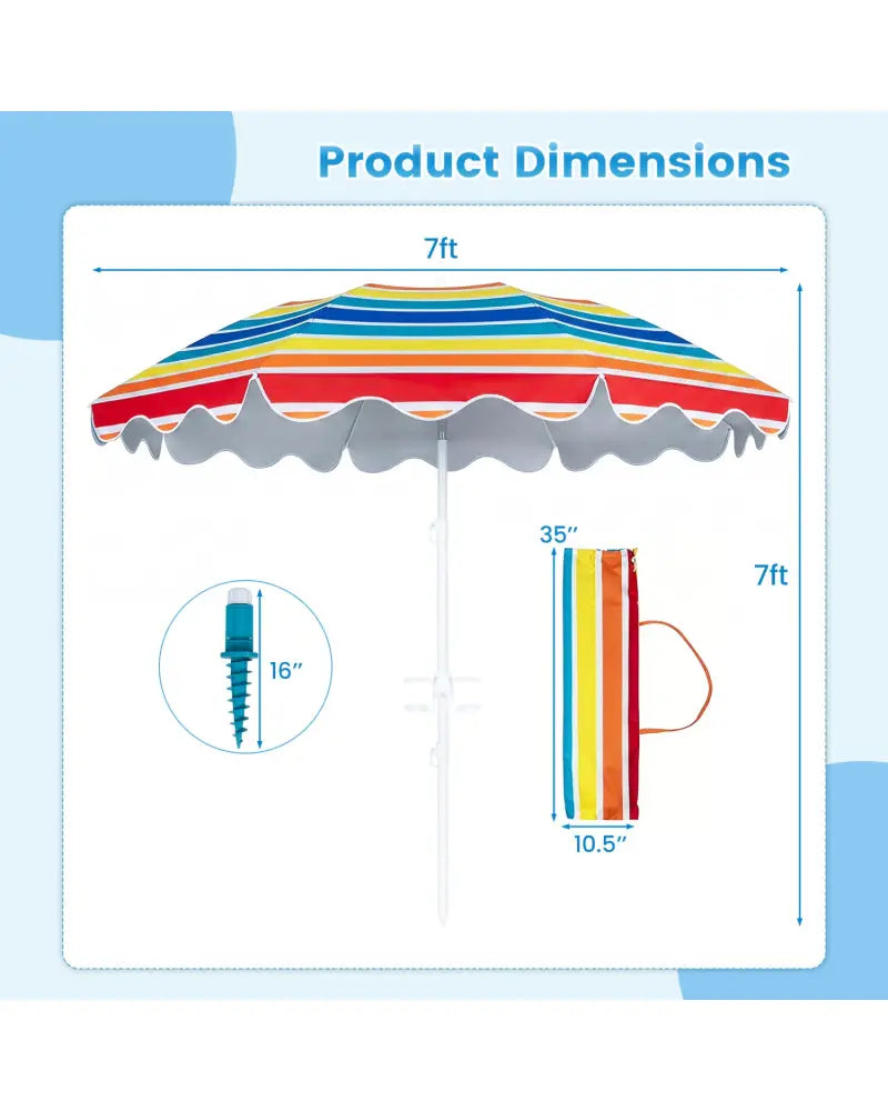 6.5 FT Beach Umbrella UPF 50+ with Sand Anchor for Garden Pool Backyard-Multicolor - Multicolor - Outdoor Umbrellas