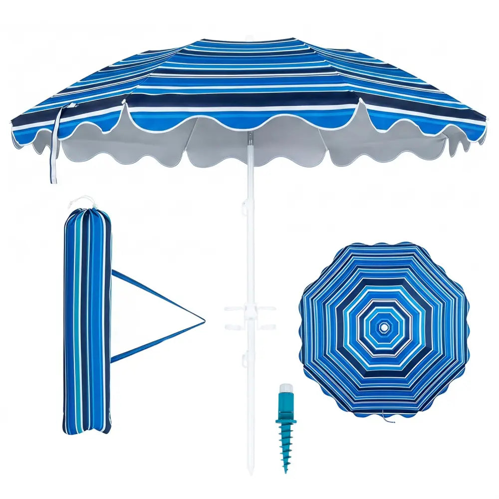 6.5 FT Beach Umbrella UPF 50+ with Sand Anchor for Garden Pool Backyard-Navy - Navy - Outdoor Umbrellas