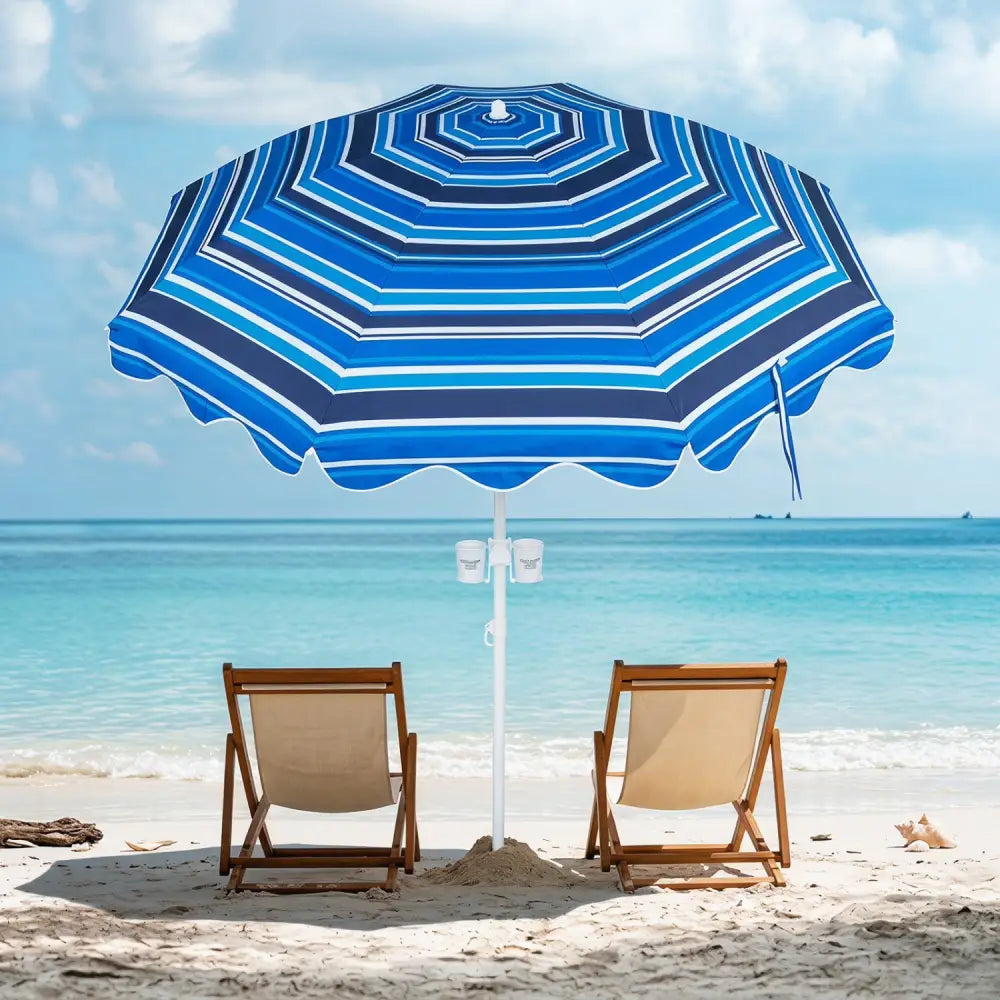 6.5 FT Beach Umbrella UPF 50+ with Sand Anchor for Garden Pool Backyard-Navy - Navy - Outdoor Umbrellas