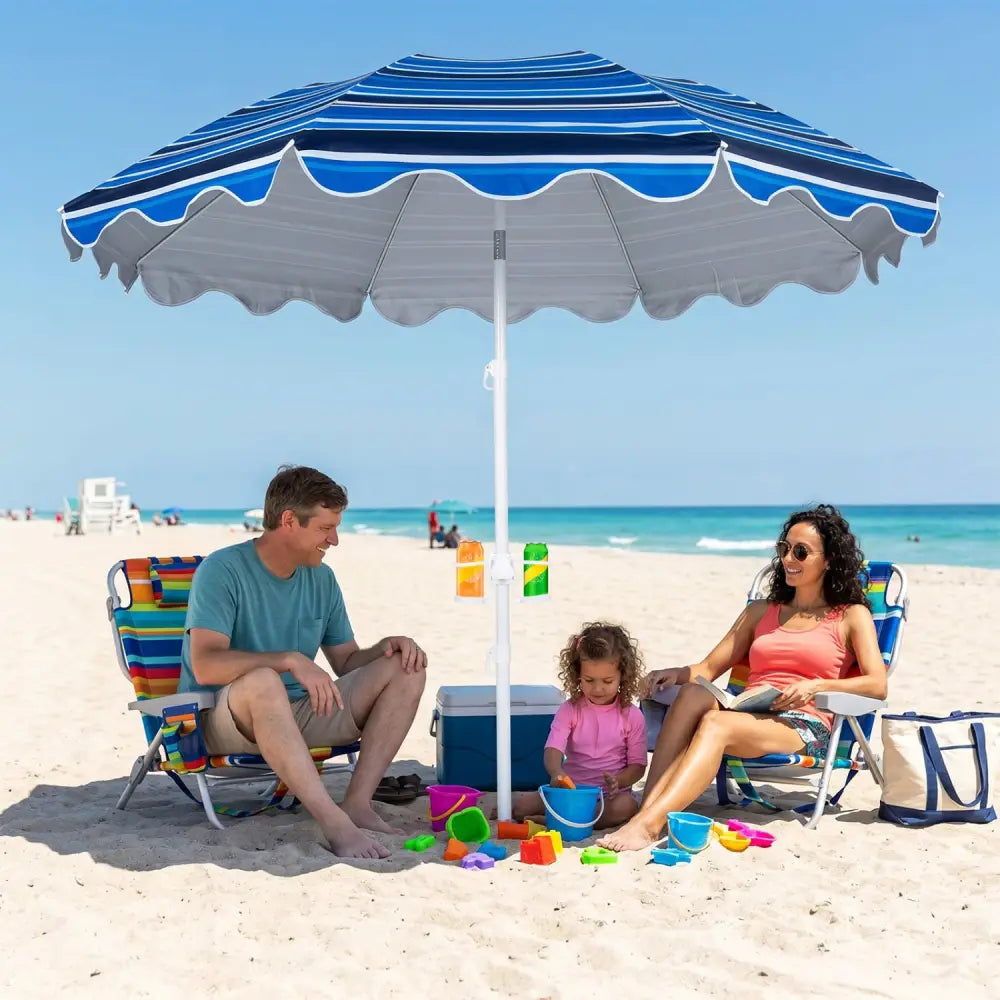 6.5 FT Beach Umbrella UPF 50+ with Sand Anchor for Garden Pool Backyard-Navy - Navy - Outdoor Umbrellas