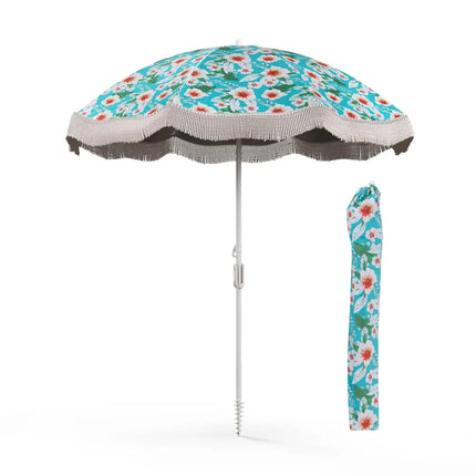 6.5 FT Beach Umbrella with Fringe Outdoor Tassel Umbrella with Push Button Tilt-Green - Green - Outdoor Umbrellas