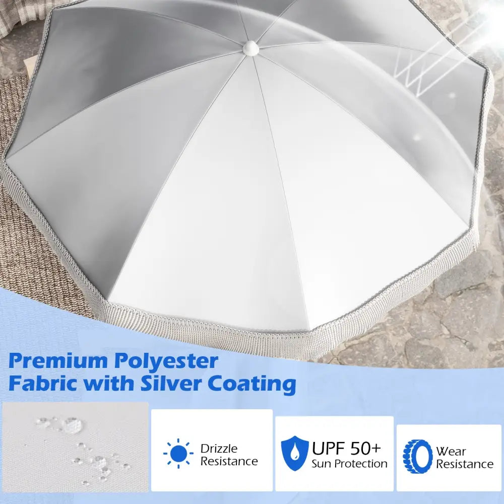6.5 FT Beach Umbrella with Fringe Outdoor Tassel Umbrella with Push Button Tilt-White - White - Outdoor Umbrellas