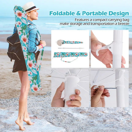 6.5 FT Beach Umbrella with Fringe Outdoor Tassel Umbrella with Push Button Tilt-Green - Green - Outdoor Umbrellas
