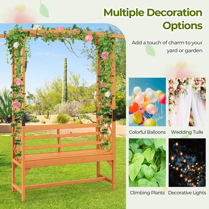 6.5 FT Tall Patio Garden Arbor with Pergola and 2-Seat Bench for Garden Backyard Decoration-Yellow - Yellow - Outdoor