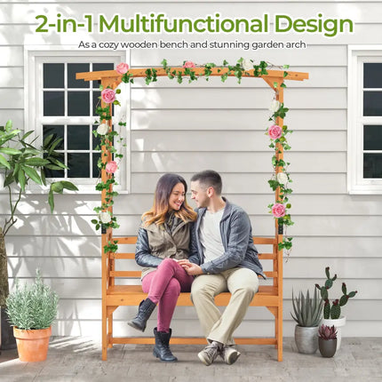 6.5 FT Tall Patio Garden Arbor with Pergola and 2-Seat Bench for Garden Backyard Decoration-Yellow - Yellow - Outdoor