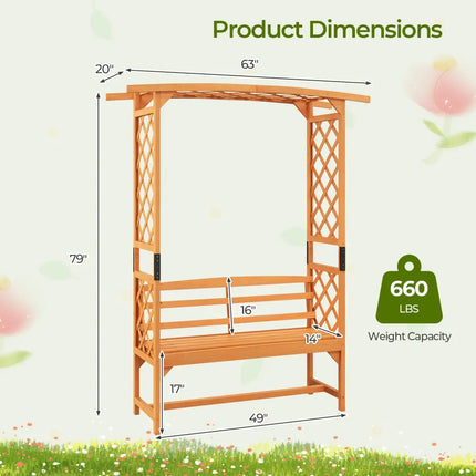 6.5 FT Tall Patio Garden Arbor with Pergola and 2-Seat Bench for Garden Backyard Decoration-Yellow - Yellow - Outdoor