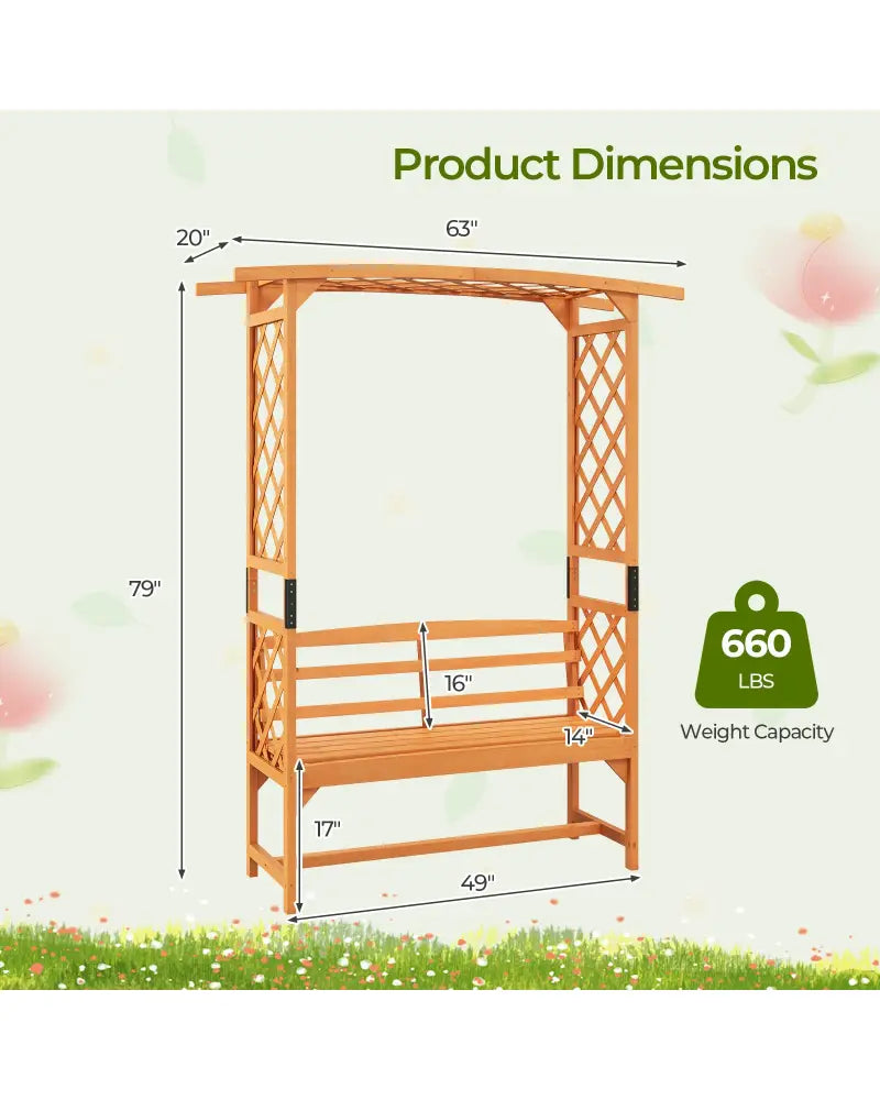 6.5 FT Tall Patio Garden Arbor with Pergola and 2-Seat Bench for Garden Backyard Decoration-Yellow - Yellow