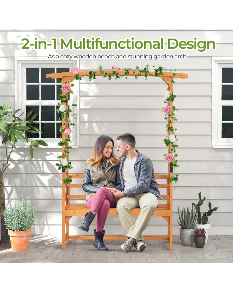 6.5 FT Tall Patio Garden Arbor with Pergola and 2-Seat Bench for Garden Backyard Decoration-Yellow - Yellow