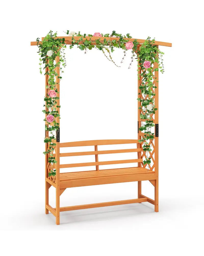 6.5 FT Tall Patio Garden Arbor with Pergola and 2-Seat Bench for Garden Backyard Decoration-Yellow - Yellow