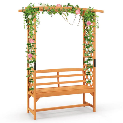 6.5 FT Tall Patio Garden Arbor with Pergola and 2-Seat Bench for Garden Backyard Decoration-Yellow - Yellow - Outdoor