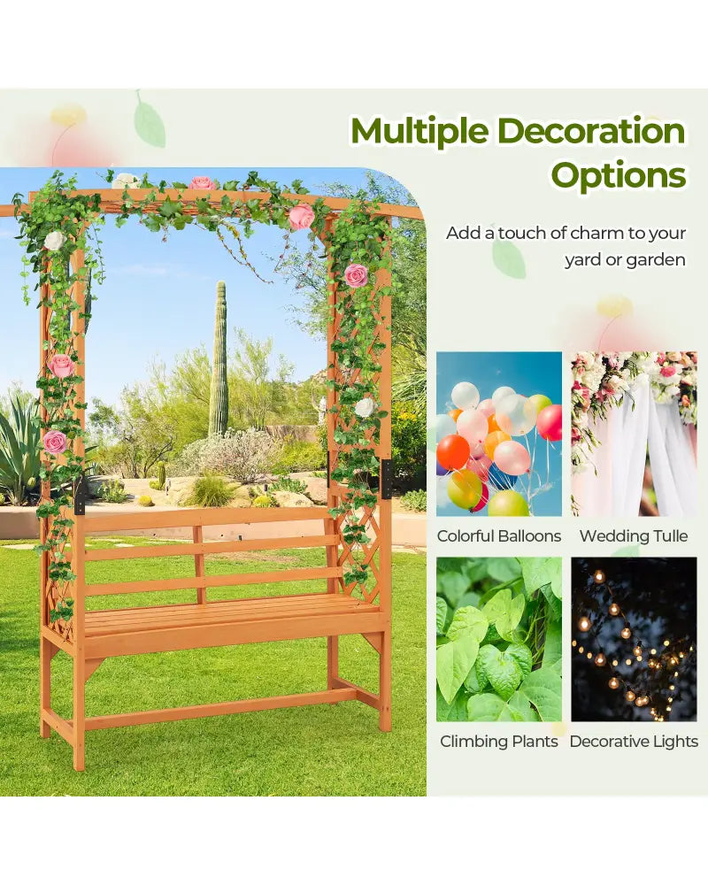 6.5 FT Tall Patio Garden Arbor with Pergola and 2-Seat Bench for Garden Backyard Decoration-Yellow - Yellow