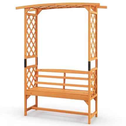 6.5 FT Tall Patio Garden Arbor with Pergola and 2-Seat Bench for Garden Backyard Decoration-Yellow - Yellow - Outdoor