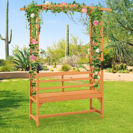 6.5 FT Tall Patio Garden Arbor with Pergola and 2-Seat Bench for Garden Backyard Decoration-Yellow - Yellow - Outdoor