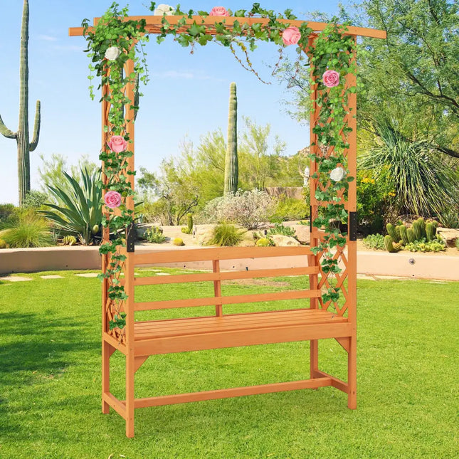 6.5 FT Tall Patio Garden Arbor with Pergola and 2-Seat Bench for Garden Backyard Decoration-Yellow - Yellow - Outdoor