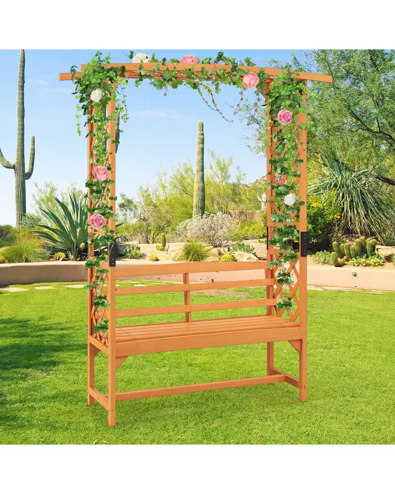 6.5 FT Tall Patio Garden Arbor with Pergola and 2-Seat Bench for Garden Backyard Decoration-Yellow - Yellow