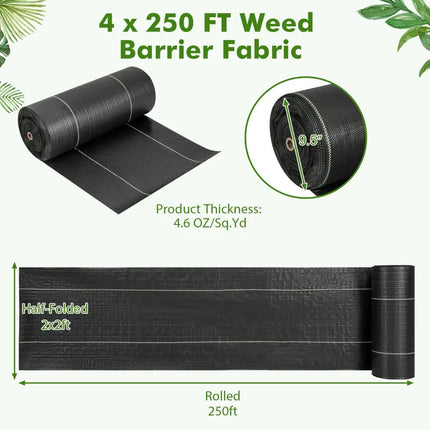 6.5 x 330/4 x 250/6 x 300 Feet Weed Barrier Landscape Fabric-4 ft - Black - Garden Tools